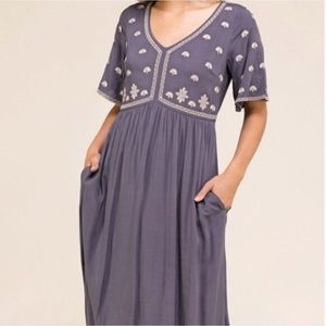 Polagram Embroidered Flutter Sleeve Maxi Dress Size S